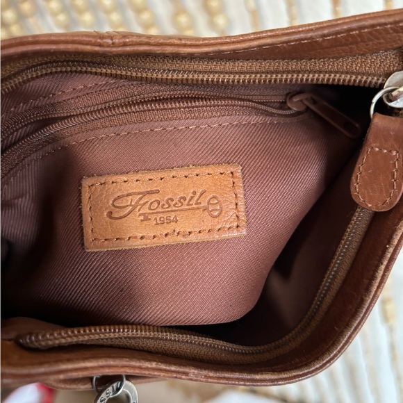 Fossil Tan Leather Distressed Y2K 2000s Boho Indie Festival Shoulder Purse Bag - Picture 6 of 8